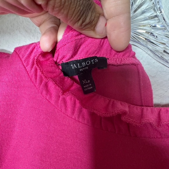 Talbots Petite Fuchsia Pink Ruffle Mock Neck Long Sleeve Top XL P - Picture 2 of 7